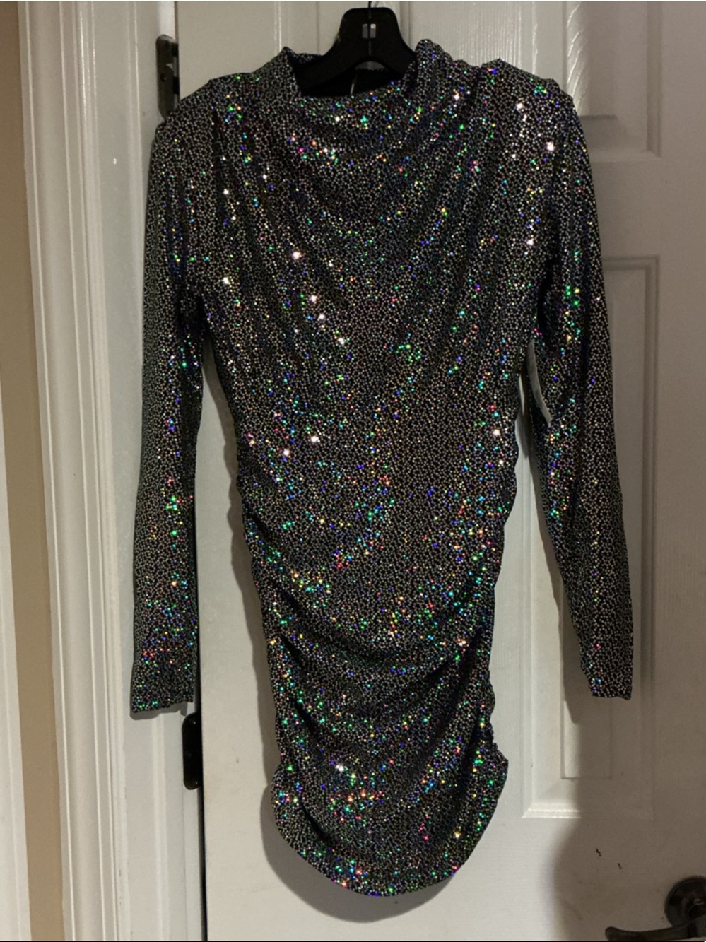 Alexia Admor Black Holographic Sequin Long-Sleeve Mini Dress